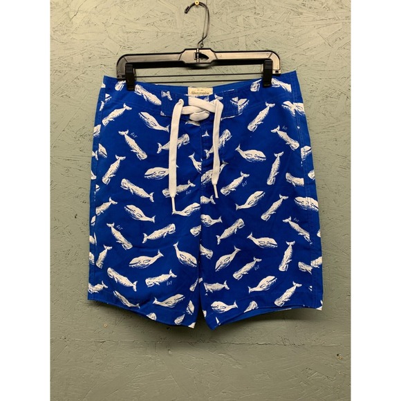 Abercrombie & Fitch Whale Print Swim Trunks‎ Men's Large Blue Beach Shorts - Picture 1 of 8